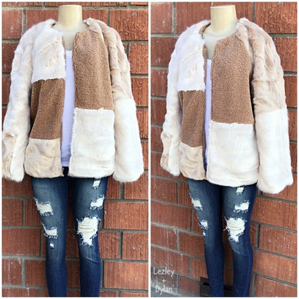 FOR THE REPUBLIC Chic Faux Mixed Fur Jacket Coat - Picture 1 of 12